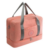 Large Fabric Travel Bag With Bottom Seperate Storage - Peach