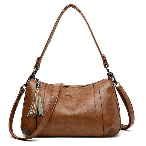 Meduim Casual Leather Handbag - Camel Brown