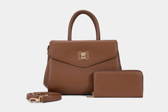 Set of Small Classic Leather Handbag with Wallet - Coffee