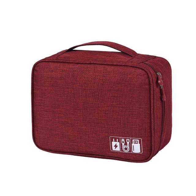 Electronic Accessories Organizer Fabric Bag - Wine Red