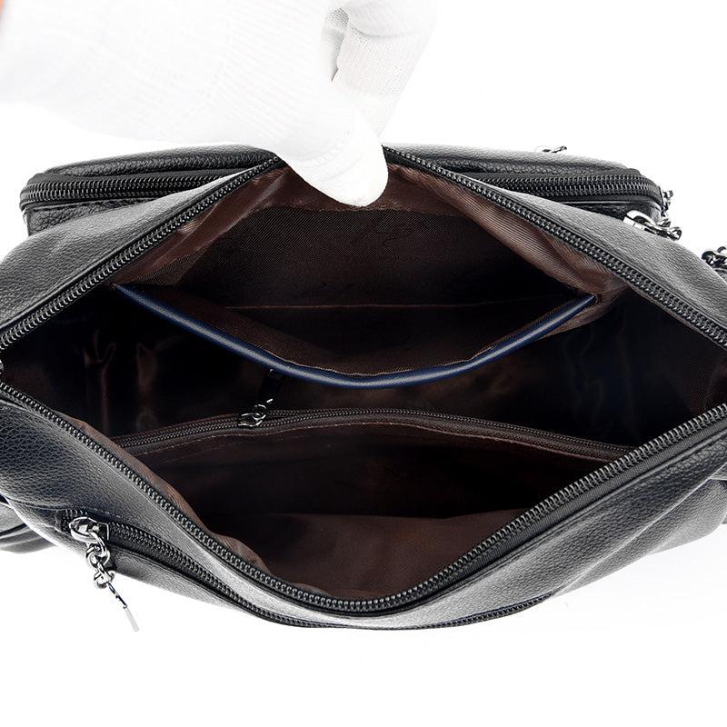 Large Casual Crossbody Leather Bag - Black