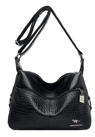 Large Casual Crossbody Leather Bag - Black