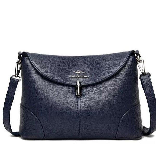 Large Casual Crossbody Leather Bag - Blue