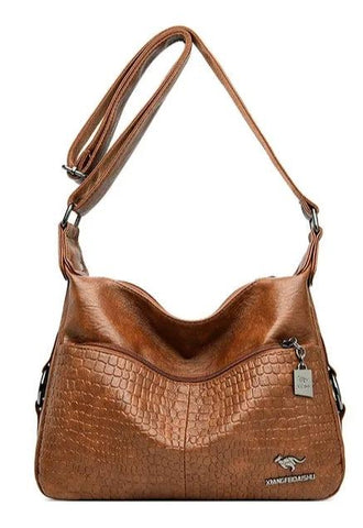 Large Casual Crossbody Leather Bag - Camel Brown