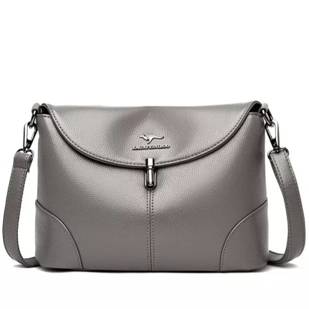Large Casual Crossbody Leather Bag - Gray