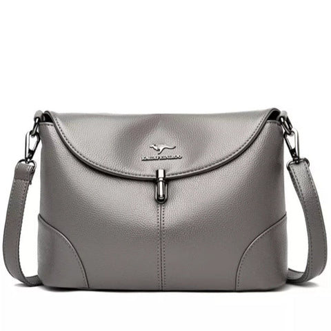 Large Casual Crossbody Leather Bag - Gray