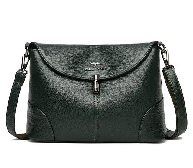 Large Casual Crossbody Leather Bag -Green
