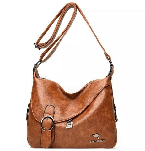 Large Casual Leather Handbag - Camel Brown