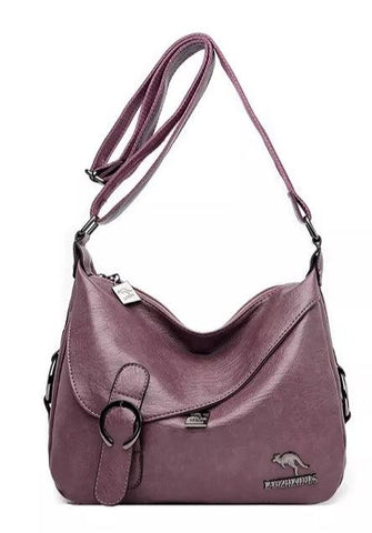Large Casual Leather Handbag - Purple