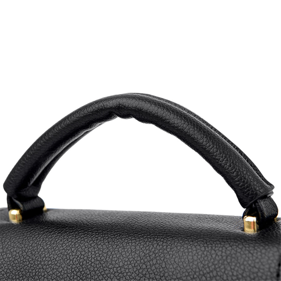 Large Classic Leather Handbag - Beige