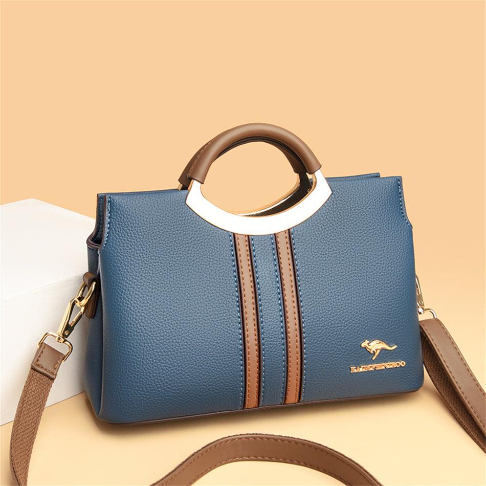 Large Classical Leather Handbag - Blue