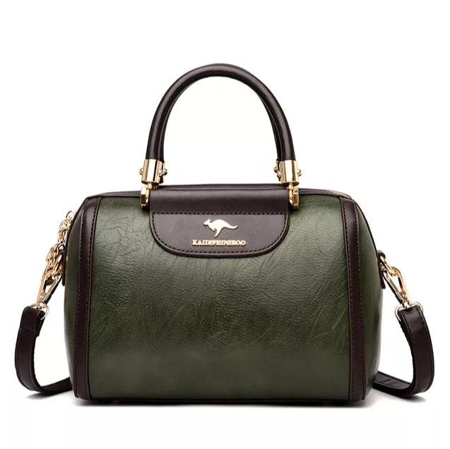 Large Classical Leather Handbag - Dark Green