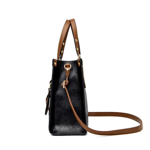Large Classical Leather Handbag - Dusty Blue