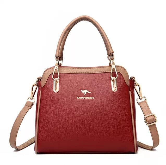 Large Classical Leather Handbag - Red