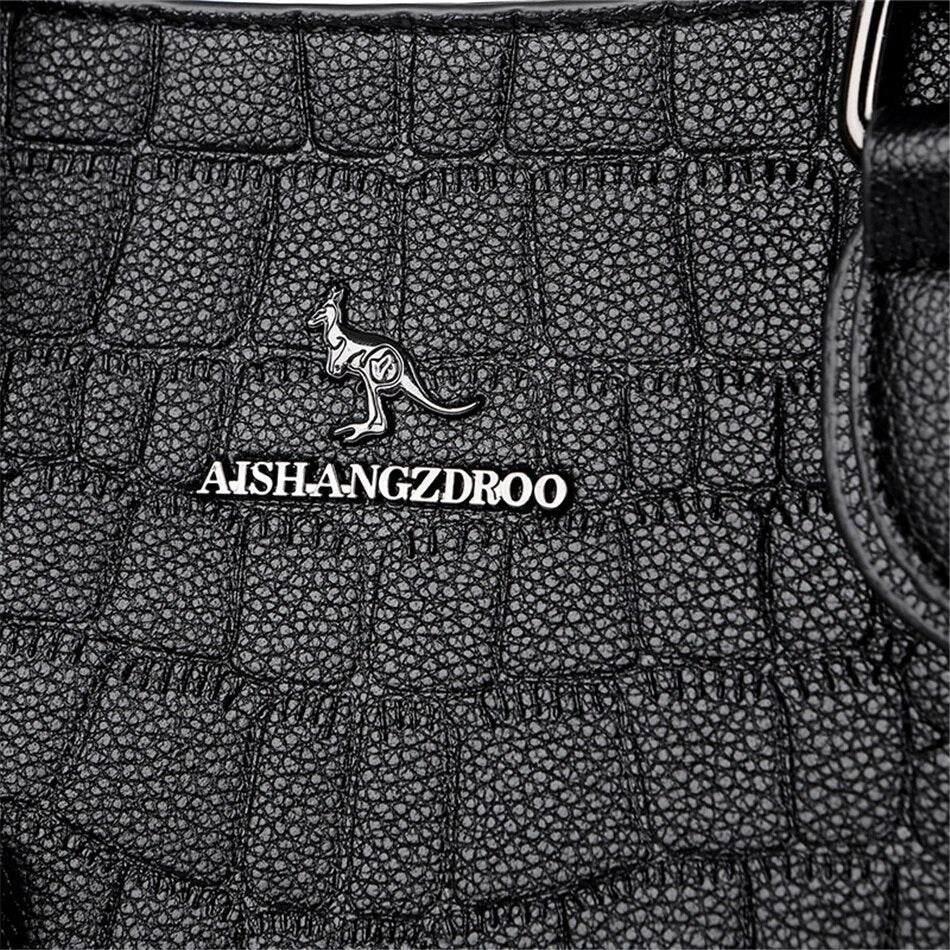 Large Classical Leather Handbag - khaki