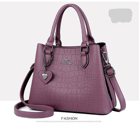 Large Classical Leather Handbag - purple