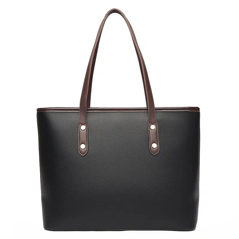 Large Classical Leather Tote Bag - Black