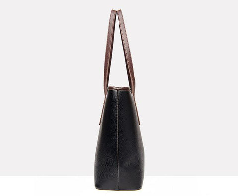 Large Classical Leather Tote Bag - Black