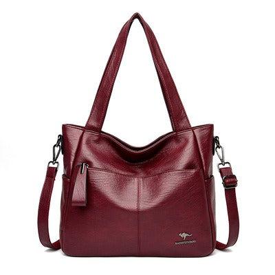 Large Classical Leather Tote Bag - Burgundy