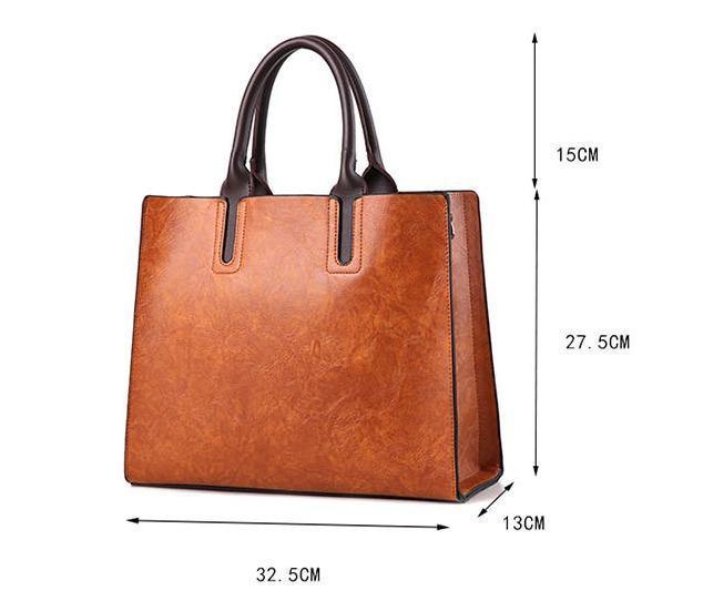 Large Classical Leather Tote Bag - Camel Brown
