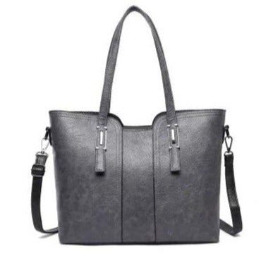 Large Classical Leather Tote Bag - Gray