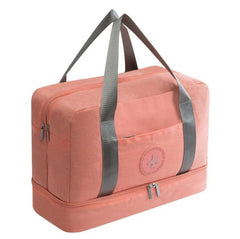 Large Fabric Travel Bag With Bottom Seperate Storage - Peach