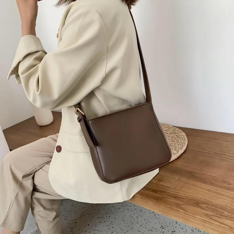 Large Leather Crossbody Bag - Brown
