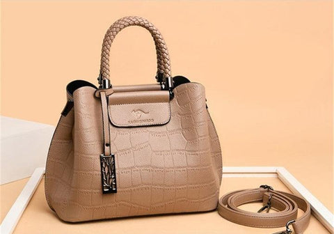 Large Leather Handbag - Beige