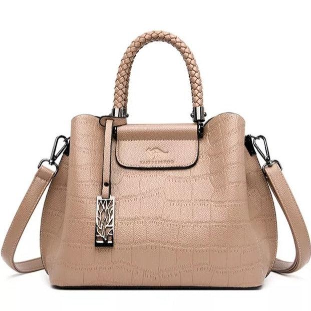 Large Leather Handbag - Beige