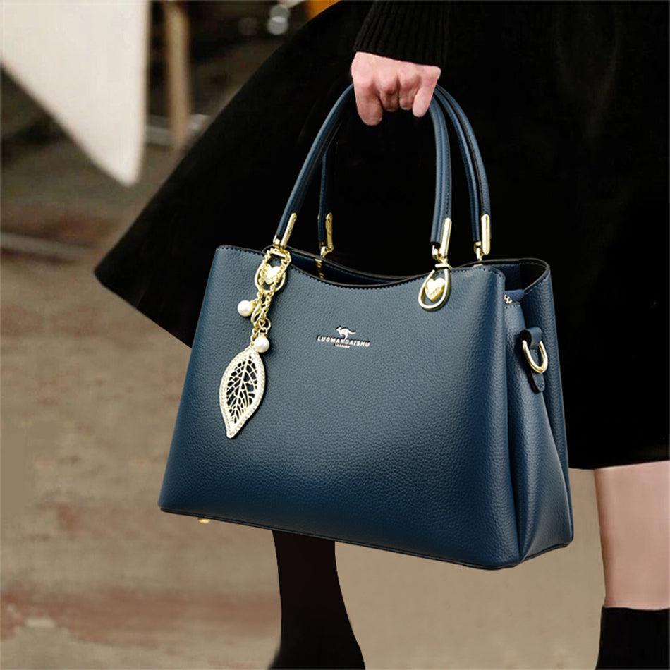 Large Leather Handbag -Blue