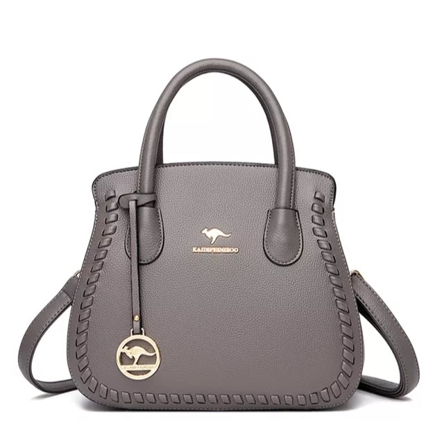 Large Leather Handbag - Gray