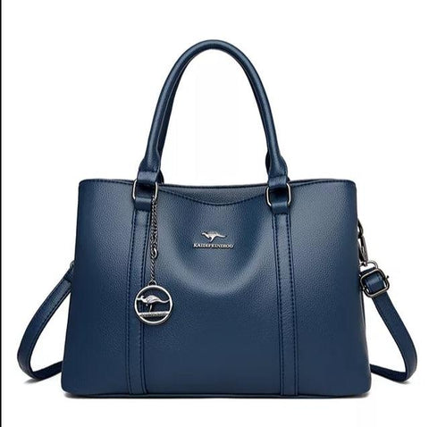 Large Leather Handbag - Navy Blue