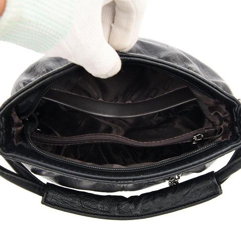 Large Leather Pouch Bag - Black