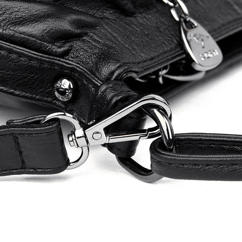 Large Leather Pouch Bag - Black