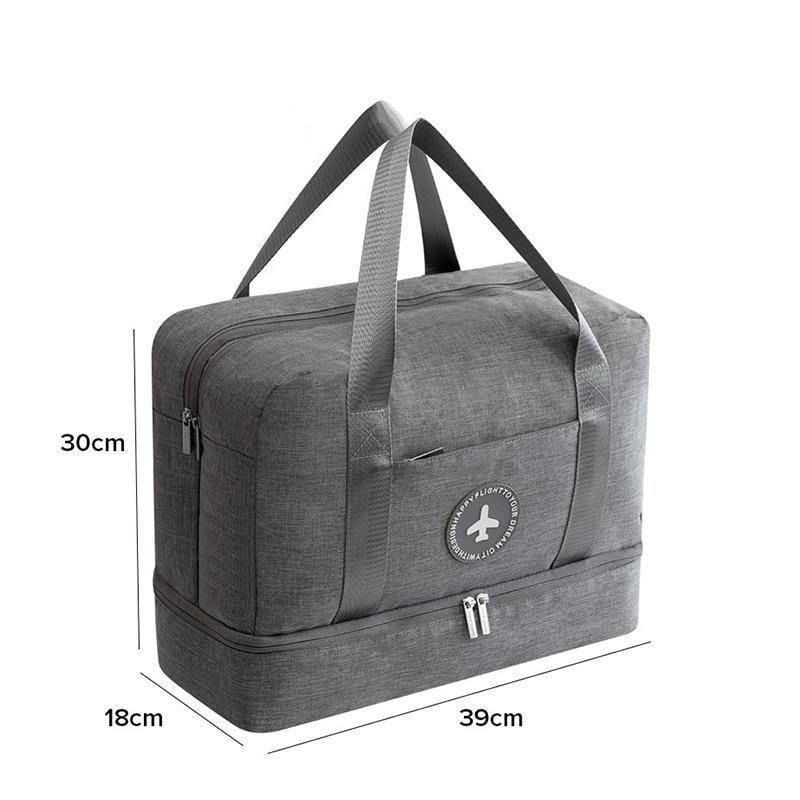 Large Waterproof Fabric Travel Bag With Bottom Seperate Storage - Grey