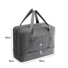 Large Waterproof Fabric Travel Bag With Bottom Seperate Storage - Grey