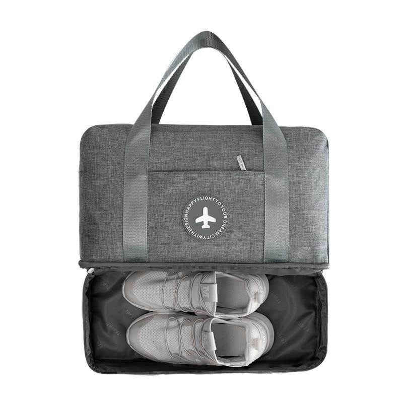 Large Waterproof Fabric Travel Bag With Bottom Seperate Storage - Grey