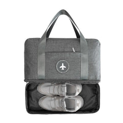 Large Waterproof Fabric Travel Bag With Bottom Seperate Storage - Grey