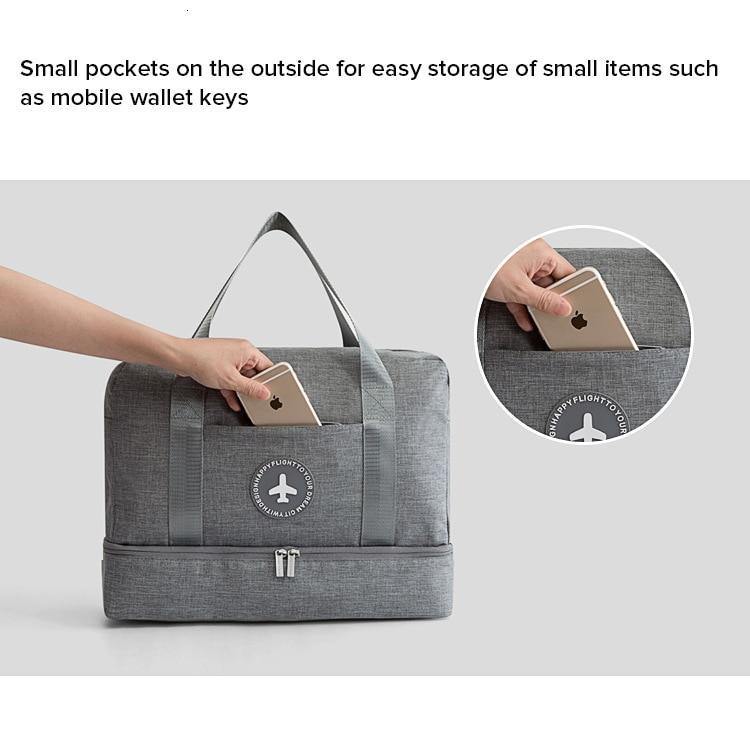 Large Waterproof Fabric Travel Bag With Bottom Seperate Storage - Grey