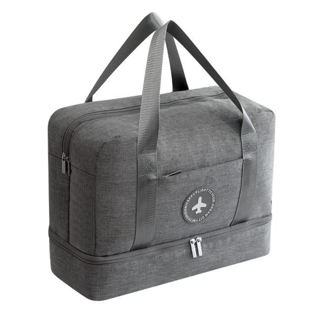 Large Waterproof Fabric Travel Bag With Bottom Seperate Storage - Grey