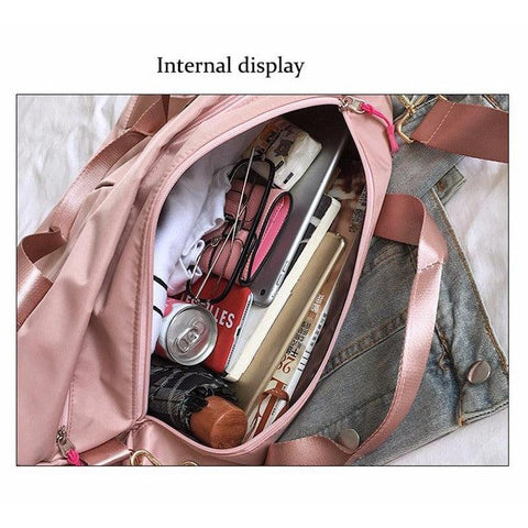 Large Waterproof Fabric Travel Bag With side Separate Storage - Dust Rose