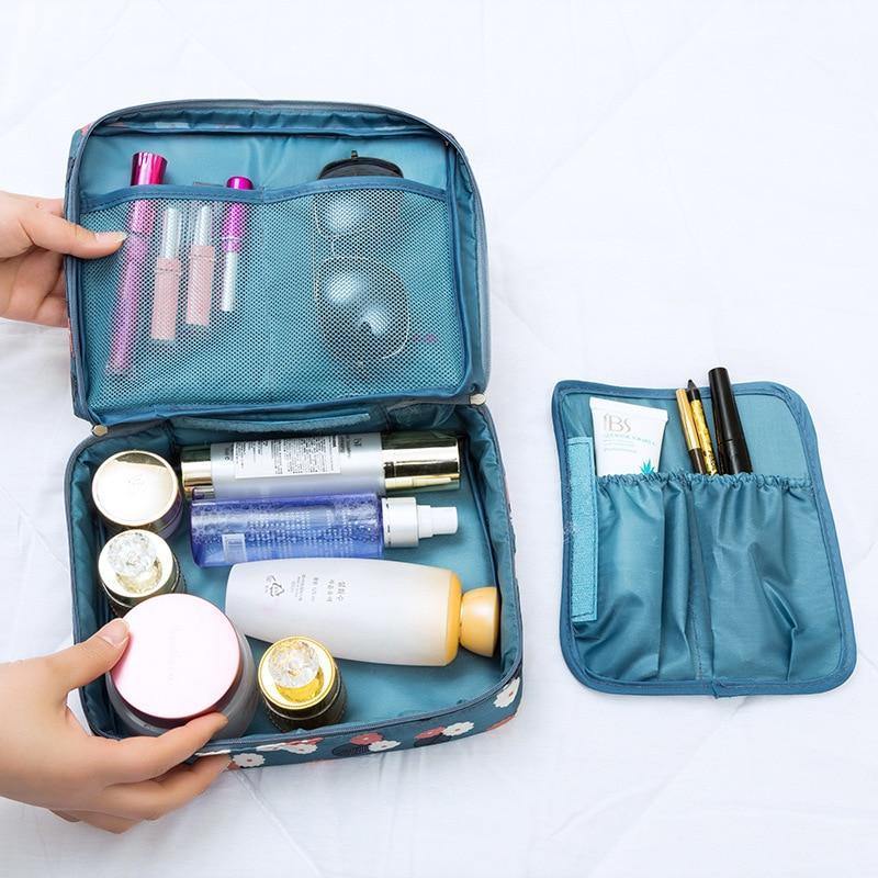 Large Waterproof Nylon Make-up Bag - Embossed Teal