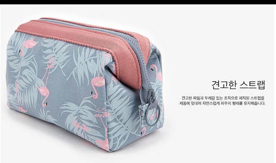 Large Waterproof Polyester Make-up Bag - Grey With Flamingo Prints