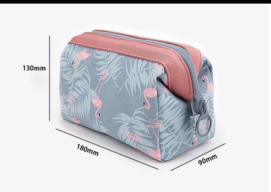 Large Waterproof Polyester Make-up Bag - Grey With Flamingo Prints