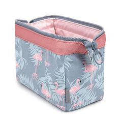 Large Waterproof Polyester Make-up Bag - Grey With Flamingo Prints