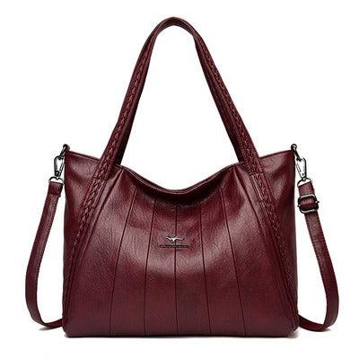 Large women hand bag of Flexible leather in Wine Red