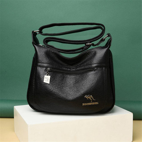 Medium Casual Crossbody Leather Bag - Black