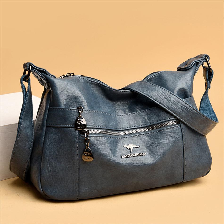 Medium Casual Crossbody Leather Bag - Dusty Blue