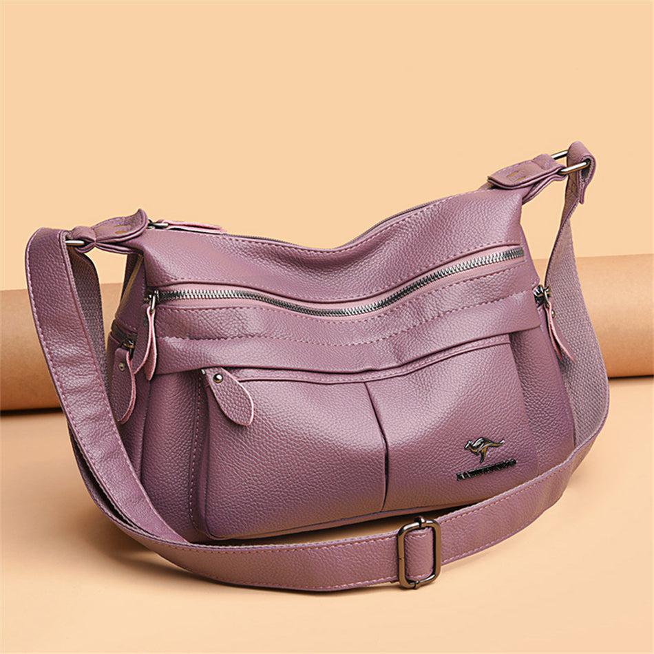 Medium Casual Crossbody Leather Bag - purple