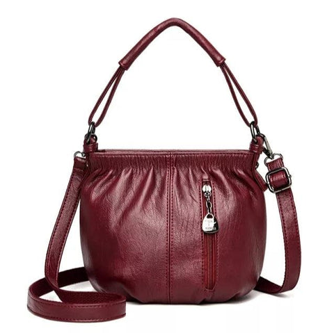 Medium Casual Leather Crossbody Bag - Wine Red
